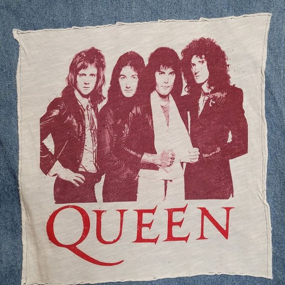 Queen Vintage Denim Upcycle Vest Adult Size Large Button Front - Picture 2 of 6